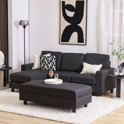 Crescent 3-Seater Fabric Corner Sofa with Storage Ottoman - Grey - With 2-Year Warranty