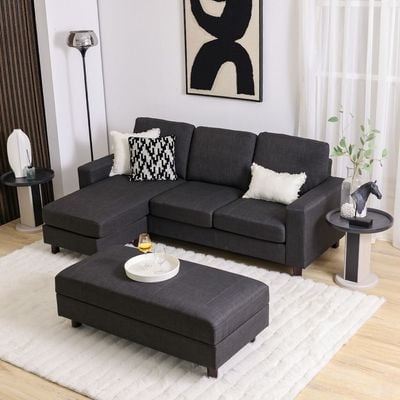 Crescent 3-Seater Fabric Corner Sofa with Storage Ottoman - Grey - With 2-Year Warranty