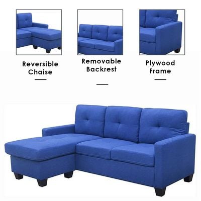 Cuddler 3-Seater Reversible Fabric Corner Sofa - Blue - With 2-Year Warranty