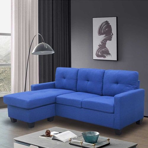 كادلر أريكة زاوية قماشية قابلة للعكس بـ 3 مقاعد - أزرق - مع ضمان لمدة عامين