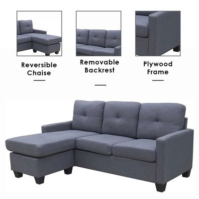 Cuddler 3-Seater Reversible Fabric Corner Sofa - Grey - With 2-Year Warranty