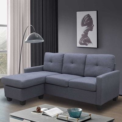 Cuddler 3-Seater Reversible Fabric Corner Sofa - Grey - With 2-Year Warranty