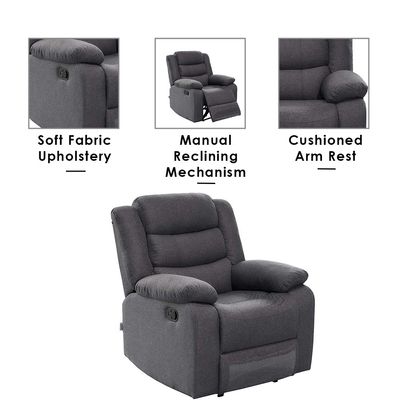 Homer 1-Seater Fabric Recliner - Dark Grey - With 2-Year Warranty