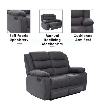 Homer 2-Seater Fabric Recliner - Dark Grey - With 2-Year Warranty