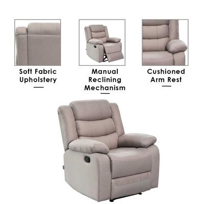 Homer 1-Seater Fabric Recliner - Light Brown - With 2-Year Warranty