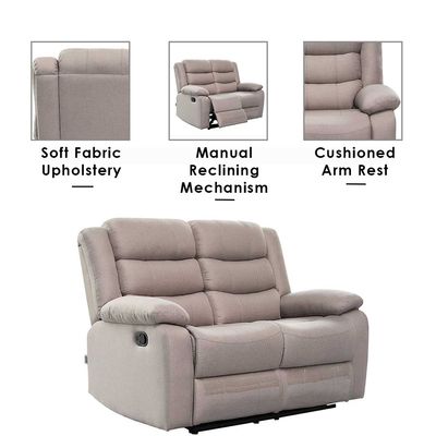 Homer 2-Seater Fabric Recliner - Light Brown- With 2-Year Warranty