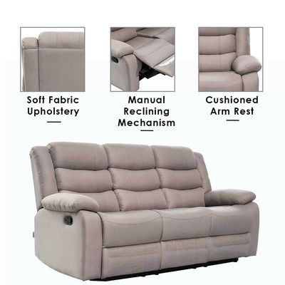 Homer 3-Seater Fabric Recliner - Light Brown - With 2-Year Warranty