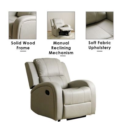 Crimson 1-Seater Fabric Recliner Sofa - Off-White - With 2-Year Warranty