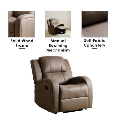 Crimson 1-Seater Fabric Recliner Sofa - Brown - With 2-Year Warranty