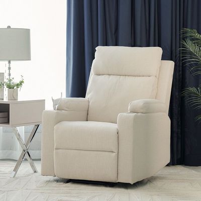 Taylor1-Seater Fabric Power Recliner with Massage Options & Cup Holder - Cream - With 2-Year Warranty