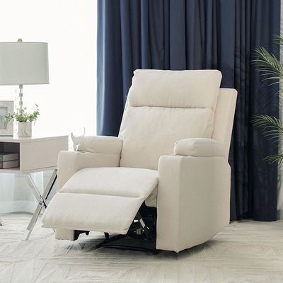 Taylor1-Seater Fabric Power Recliner with Massage Options & Cup Holder - Cream - With 2-Year Warranty