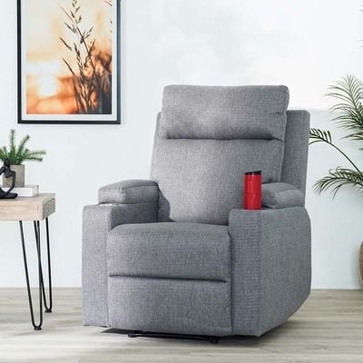 Taylor1-Seater Fabric Power Recliner with Massage Options & Cup Holder - Grey - With 2-Year Warranty