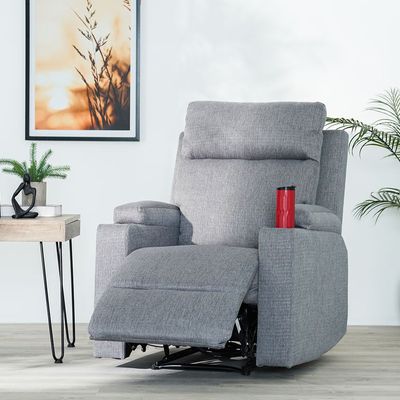 Taylor1-Seater Fabric Power Recliner with Massage Options & Cup Holder - Grey - With 2-Year Warranty