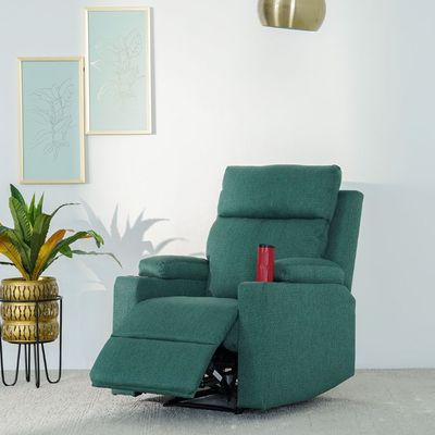 Taylor1-Seater Fabric Power Recliner with Massage Options & Cup Holder - Green - With 2-Year Warranty 