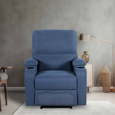 Fantom 1-Seater Fabric Recliner with USB - Dark Blue - With 2-Year Warranty