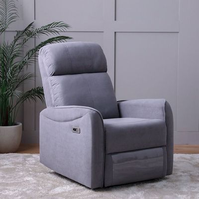 Bronx 1-Seater Fabric Recliner with USB - Grey - With 2-Year Warranty