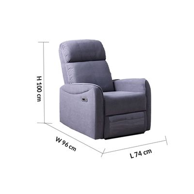 Bronx 1-Seater Fabric Recliner with USB - Grey - With 2-Year Warranty