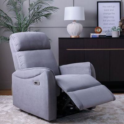 Bronx 1-Seater Fabric Recliner with USB - Grey - With 2-Year Warranty