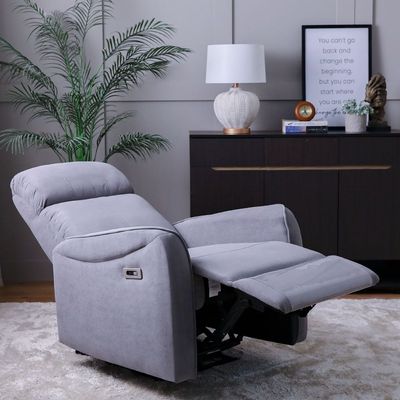 Bronx 1-Seater Fabric Recliner with USB - Grey - With 2-Year Warranty