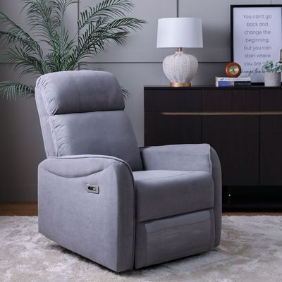 Bronx 1-Seater Fabric Recliner with USB - Grey - With 2-Year Warranty