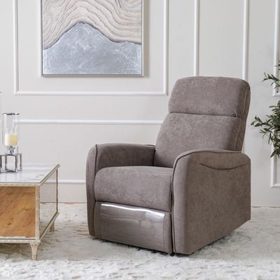 Bronx 1-Seater Fabric Recliner with USB - Brown - With 2-Year Warranty