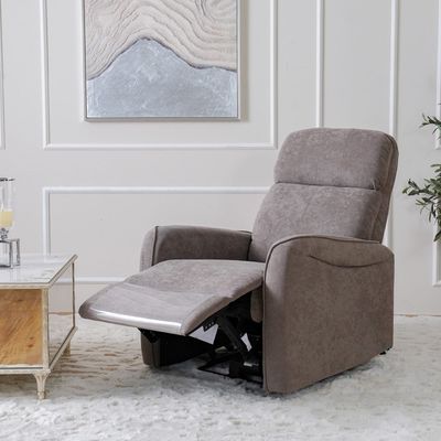 Bronx 1-Seater Fabric Recliner with USB - Brown - With 2-Year Warranty