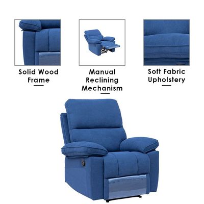 Mendoza 1-Seater Fabric Recliner - Blue - With 2-Year Warranty