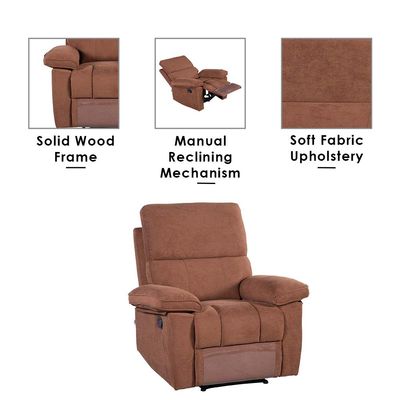 Mendoza 1-Seater Fabric Recliner - Brown - With 2-Year Warranty