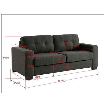 Byron 3-Seater Fabric Sofa - Charcoal - With 2-Year Warranty