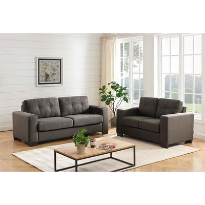 Byron 5-Seater Fabric Sofa Set - Charcoal - With 2-Year Warranty