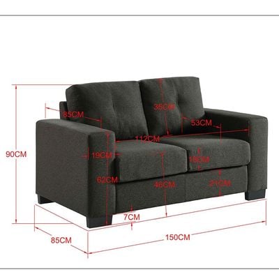 Byron 5-Seater Fabric Sofa Set - Charcoal - With 2-Year Warranty