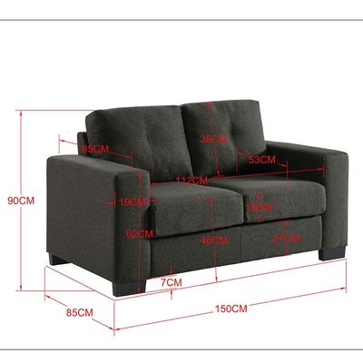 Byron 2-Seater Fabric Sofa - Charcoal - With 2-Year Warranty