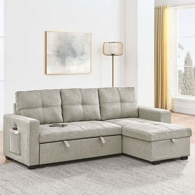 Castro 3-Seater Reversible Fabric Corner Sofa Bed with Storage and USB Port - Beige