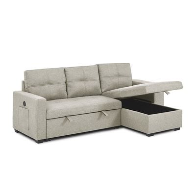 Castro Reversible Fabric Corner Sofa bed with Storage and  USB port  - Beige