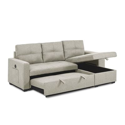 Castro 3-Seater Reversible Fabric Corner Sofa Bed with Storage and USB Port - Beige