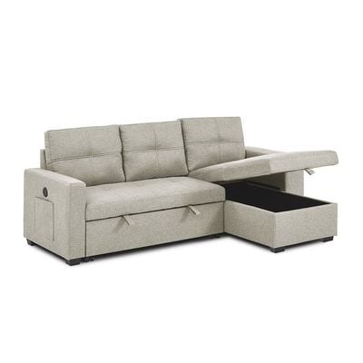 Castro 3-Seater Reversible Fabric Corner Sofa Bed with Storage and USB Port - Beige