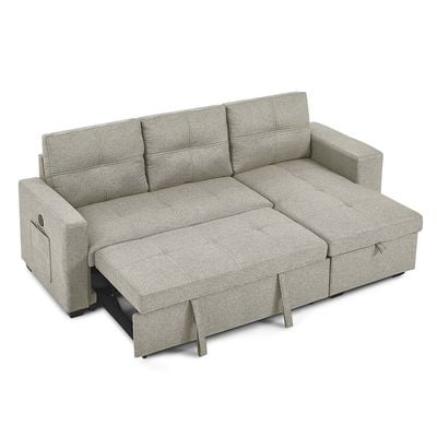 Castro 3-Seater Reversible Fabric Corner Sofa Bed with Storage and USB Port - Beige