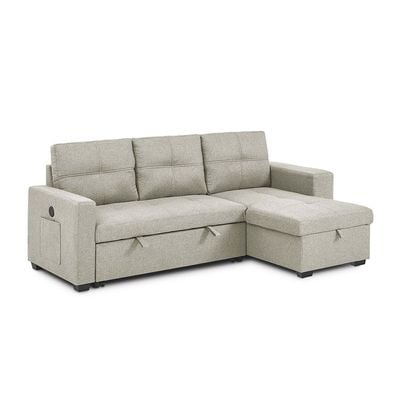 Castro 3-Seater Reversible Fabric Corner Sofa Bed with Storage and USB Port - Beige