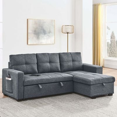 Castro Reversible Fabric Corner Sofa bed with Storage and  USB port  - Grey