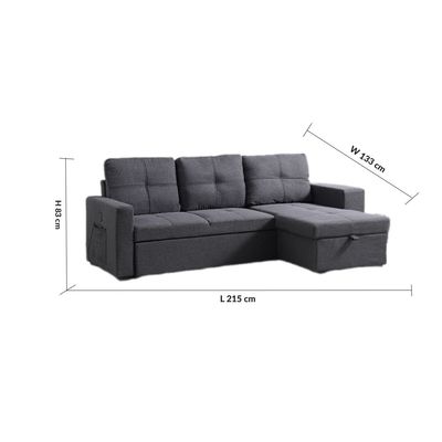 Castro 3-Seater Reversible Fabric Corner Sofa Bed with Storage and USB Port - Grey