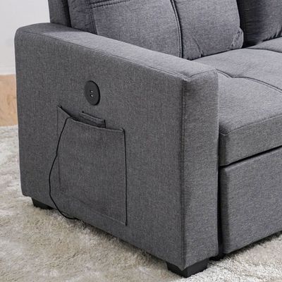 Castro 3-Seater Reversible Fabric Corner Sofa Bed with Storage and USB Port - Grey