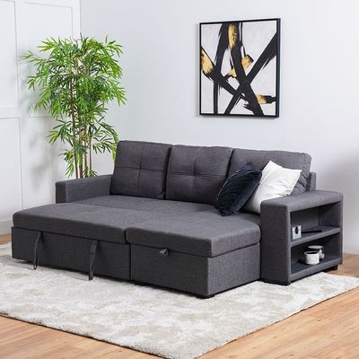 Castro 3-Seater Reversible Fabric Corner Sofa Bed with Storage and USB Port - Grey