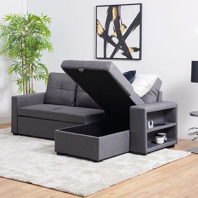 Castro 3-Seater Reversible Fabric Corner Sofa Bed with Storage and USB Port - Grey