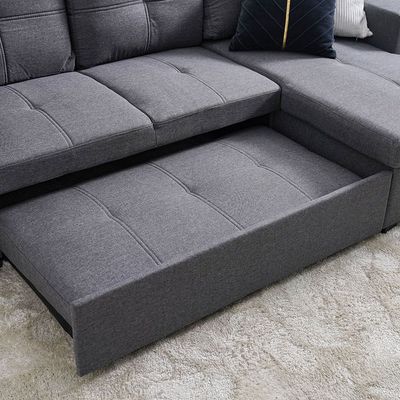 Castro 3-Seater Reversible Fabric Corner Sofa Bed with Storage and USB Port - Grey