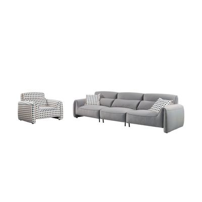 Clairmont 3+1 Seater Fabric Sofa Set - Foggy Grey & Green Polka - With 5-Year Warranty