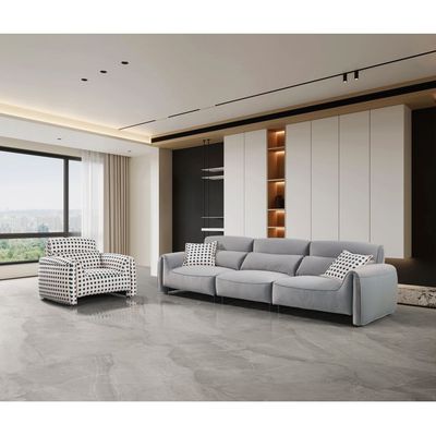 Clairmont 4-Seater Fabric Sofa Set - Foggy Grey & Green Polka - With 5-Year Warranty