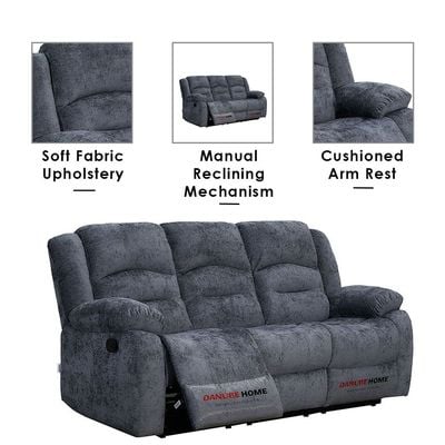 Dazler 3-Seater Fabric Recliner- Gray