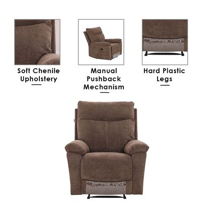 Valor 1-Seater Fabric Recliner - Light Brown - With 2-Year Warranty