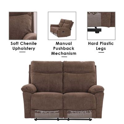 Valor 2-Seater Fabric Recliner - Light Brown - With 2-Year Warranty