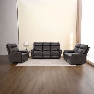 Valor 6-Seater Faux Leather Recliner Set - Dark Brown - With 2-Year Warranty